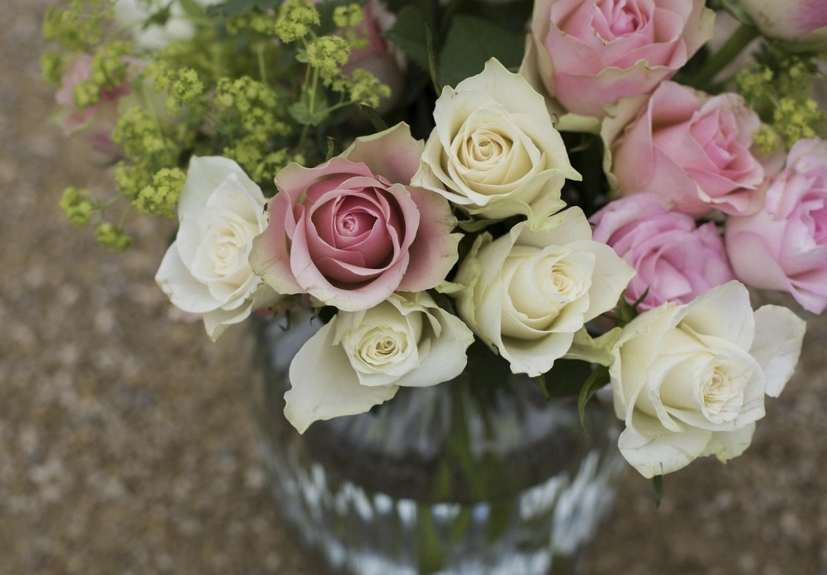 Close-up of a student arrangement in progress